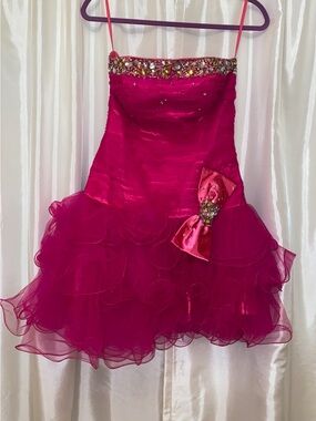 Hot Pink Rhinestone Homecoming Dress Small Y2K Prom Party
